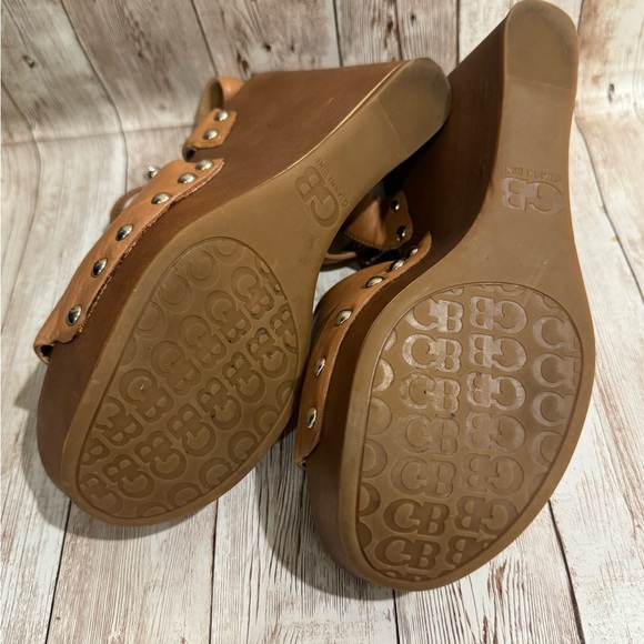 gianni bini chunky platform wedge leather sandal nailhead trim size 7.5m - Picture 4 of 7